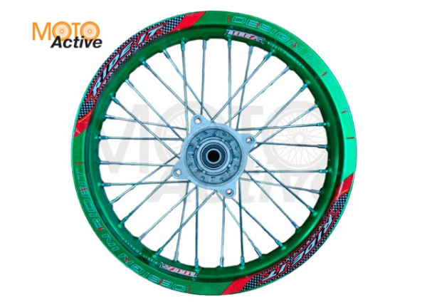 Обод задний 14" (1,85-R14 d=15mm) алюминий/зеленый