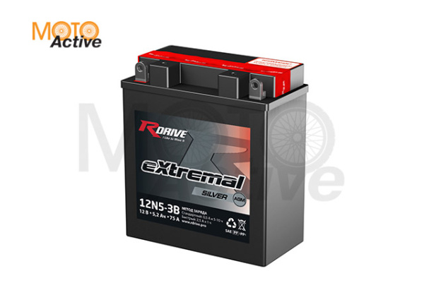 МОТО АККУМУЛЯТОР RDRIVE EXTREMAL SILVER 12N5-3B