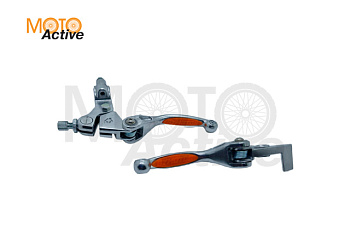 Рычаги тормоза сцепления складные с силиконовыми накладками в сборе питбайк SM-PARTS оранжевые