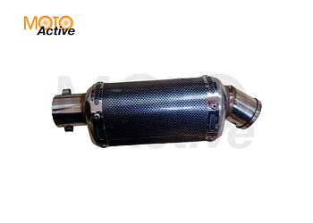 Глушитель (тюнинг) L-300*80 mm, креп. Ø48mm (нержавейка, овал, карбон черный, прямоток, mod:1)