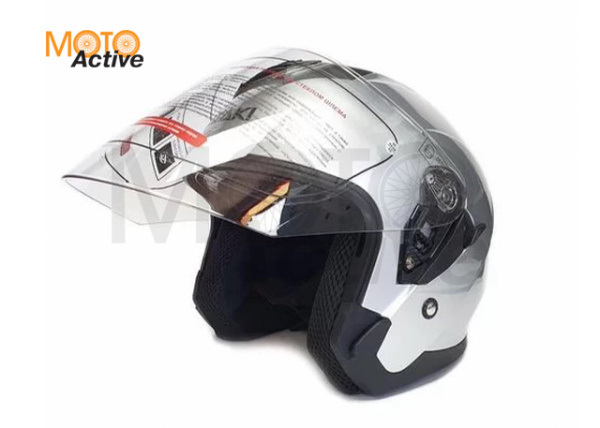 Шлем (открытый со стеклом) Ataki JK526 Solid, серебристый глянцевый