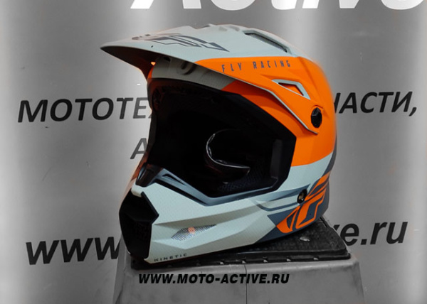 Шлем детский (кроссовый) FLY RACING KINETIC STRAIGHT EDGE, оранжевый/серый/матовый (2021)