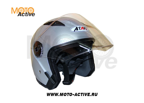 Шлем (открытый со стеклом) Ataki JK526 Solid, серебристый глянцевый