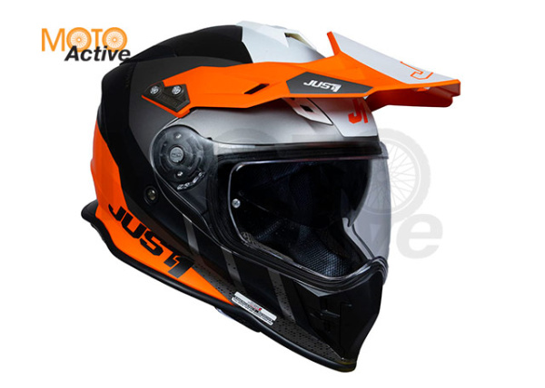 Шлем мотард JUST1 J34 PRO OuterSpace (черный/титановый/оранжевый матовый)