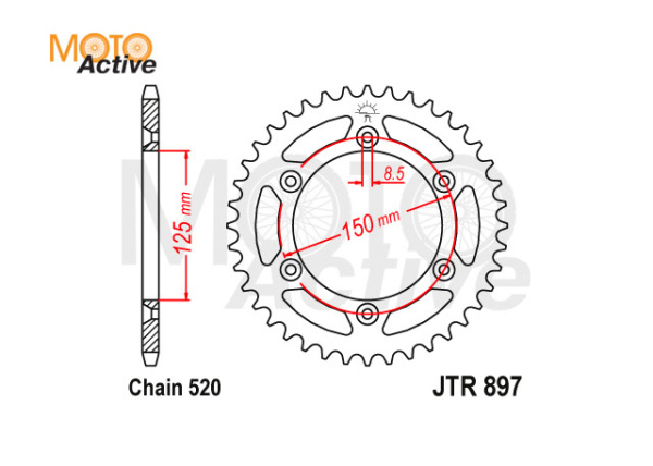 Звезда ведомая JTA897.51ORG Kayo K6,T6,HOLESHOT.CROSTREK  (6*150*125) 51 зуб.