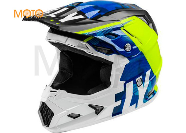 Шлем (кроссовый) FLY RACING TOXIN TRANSFER, синий/Hi-Vis желтый/белый (2021)