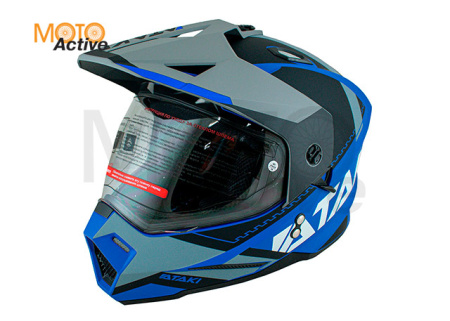 Шлем мотард Ataki JK802 Splash (синий/серый матовый, L)
