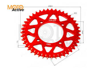 Венец, звезда ведомая (428H-43) X-TECH PIT BIKE 125-190 4х90х76 алюминиевая с самоочисткой