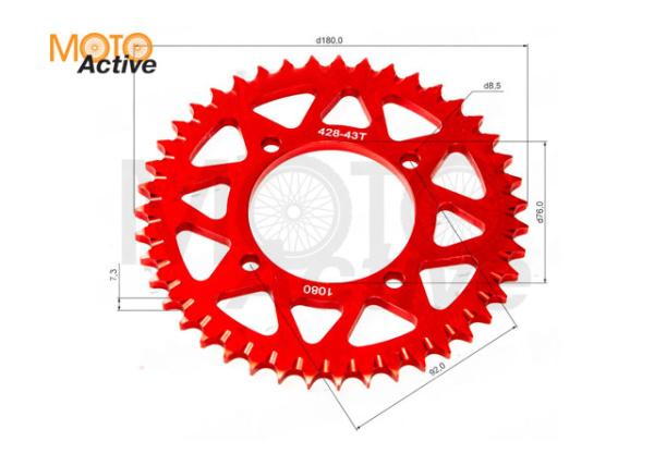 Венец, звезда ведомая (428H-43) X-TECH PIT BIKE 125-190 4х90х76 алюминиевая с самоочисткой