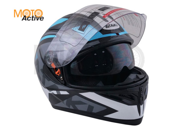 Шлем (интеграл) Ataki JK316 Route, серый/голубой глянцевый