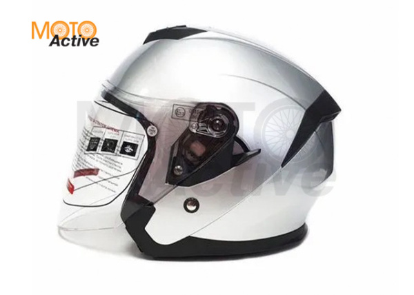 Шлем (открытый со стеклом) Ataki JK526 Solid, серебристый глянцевый