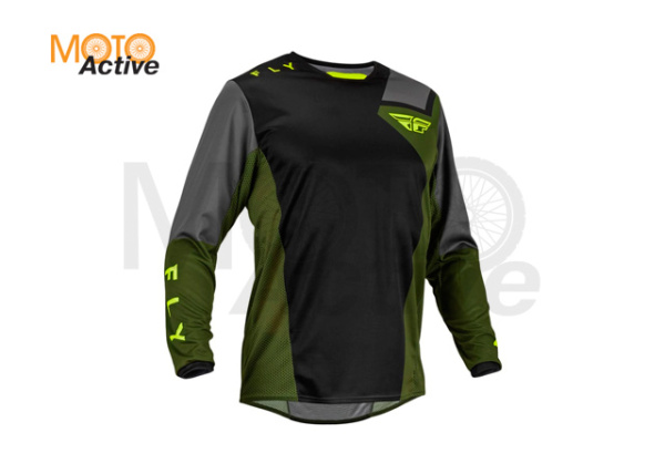 Джерси FLY RACING KINETIC JET, черная/зеленая/серая