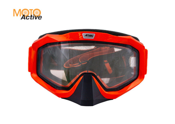 Очки мотокросс/снегоход (двойное стекло) ATAKI HB-811 оранжевые глянцевые