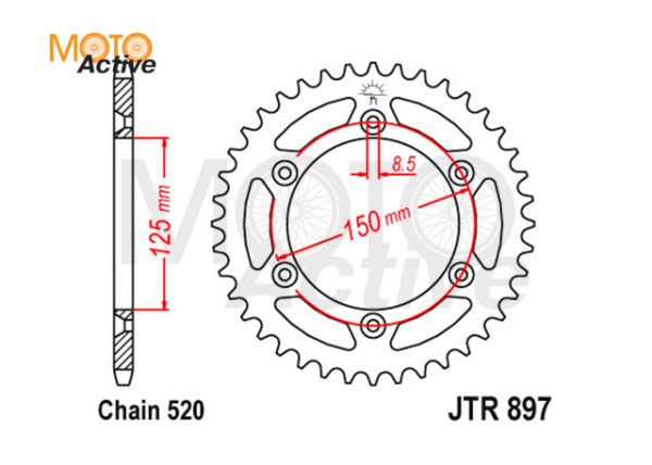 Звезда ведомая алюминиевая JTA897.50BLK 6x150x125 (520-50)