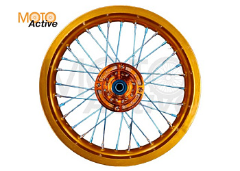 Обод задний 14" (1,85-R14 d=15mm) CNC ступица, алюминий/оранжевый X-TECH