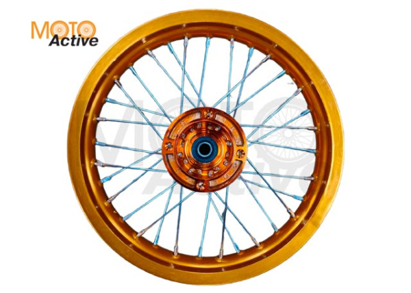 Обод задний 14" (1,85-R14 d=15mm) CNC ступица, алюминий/оранжевый X-TECH