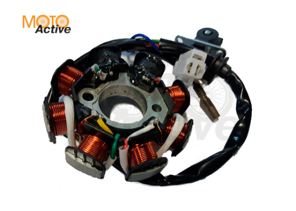 Статор генератора 139QMB 50cc 8 катушек (2 индукционные катушки) фишка 3 конт. 2 провода