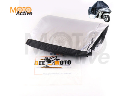 Чехол дождевик для мотоцикла и велосипеда (XXXXL-295*110*140см, черно-серый) "BEEZMOTO"