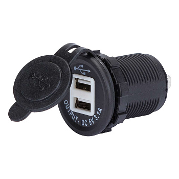 Розетка USB 3.1А круглая 2 выхода с подсветкой d22