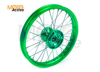 Обод передний 14" (1,40-R14 d=15mm) CNC ступица, алюминий/зеленый X-TECH