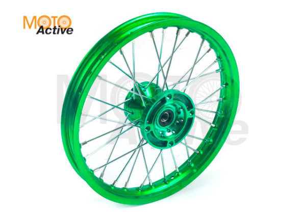 Обод передний 14" (1,40-R14 d=15mm) CNC ступица, алюминий/зеленый X-TECH