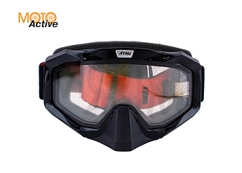 Очки мотокросс/снегоход (двойное стекло) ATAKI HB-811 черные глянцевые