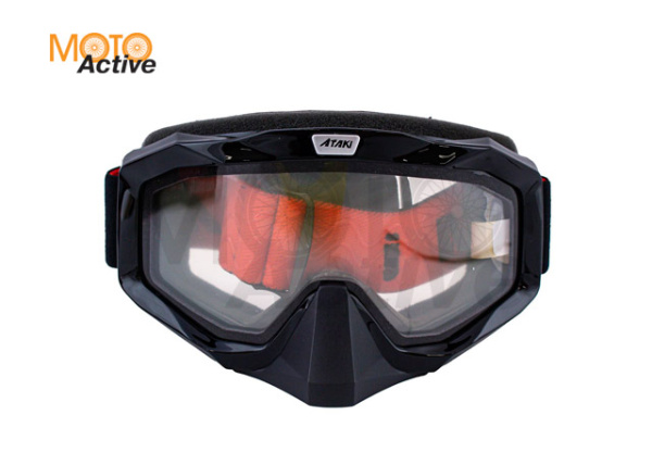 Очки мотокросс/снегоход (двойное стекло) ATAKI HB-811 черные глянцевые