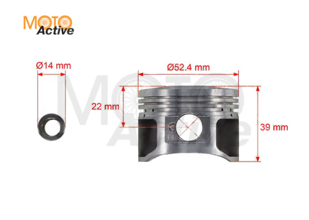 Цилиндро-поршневая группа 4T двиг. YX125 см3 153FMI d-52,4, p-14 (чугун. цил.) SM-PARTS