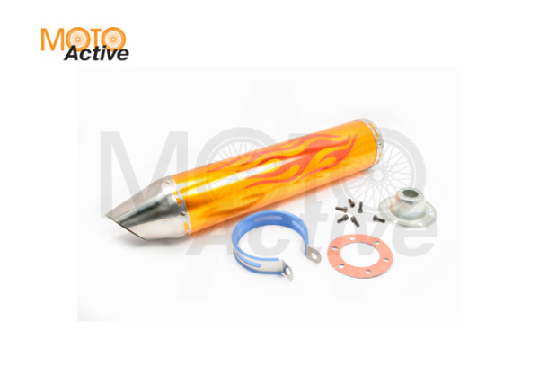 Глушитель (тюнинг) L-510*100mm, креп. Ø78mm (нержавейка, пламя, золото, прямоток, mod:3)