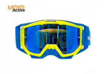 Очки для мотокросса JUST1 IRIS TRACK желтый/синий с синей линзой