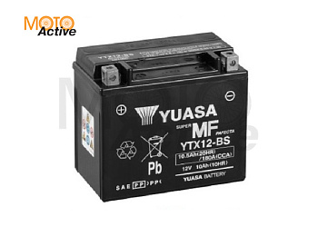 Мотоциклетная аккумуляторная батарея Yuasa Maintenance Free VRLA YTX12-BS(CP), 10 Ач