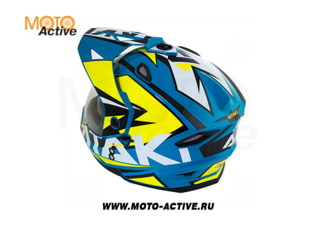 Шлем (мотард) Ataki JK802 Rampage, синий/Hi-Vis желтый глянцевый