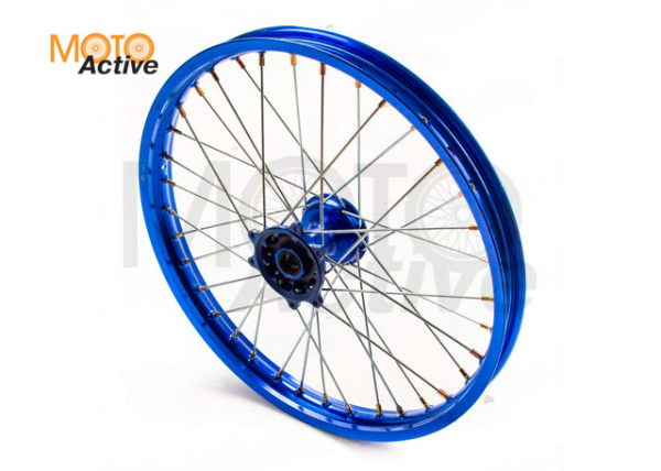 Обод передний 21" (1,60-R21 d=15mm) CNC ступица, алюминий/синий X-TECH (6x116x100)