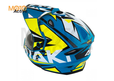 Шлем (мотард) Ataki JK802 Rampage, синий/Hi-Vis желтый глянцевый