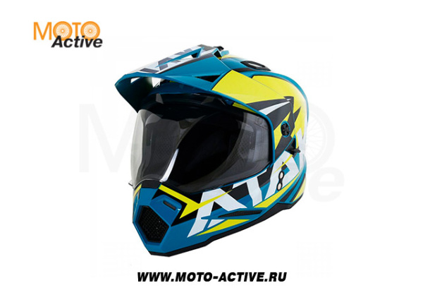 Шлем (мотард) Ataki JK802 Rampage, синий/Hi-Vis желтый глянцевый