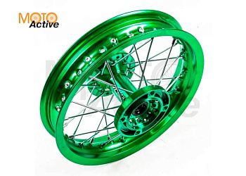 Обод задний 12" (1,85-R12 d=15mm) CNC ступица, алюминий/зеленый X-TECH