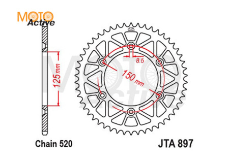 Звезда ведомая алюминиевая JTA897.47ORG 6x150x125 (520-47)
