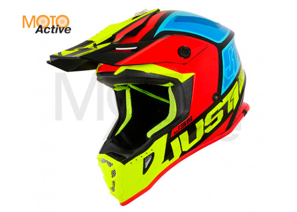 Шлем (кроссовый) JUST1 J38 BLADE, желтый/красный/синий глянцевый