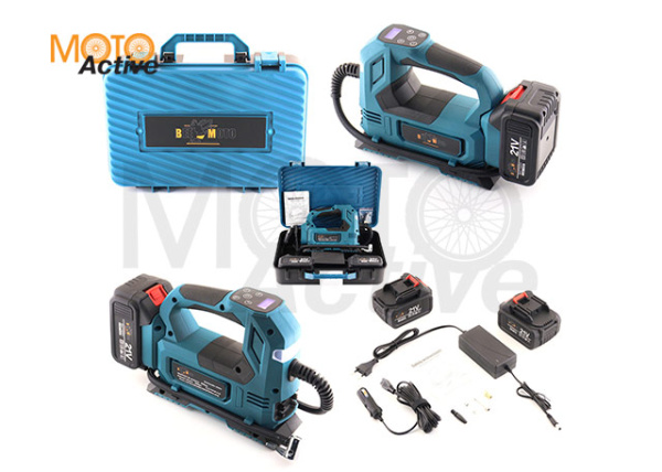 Аккумуляторный автомобильный насос 21V (4,0Ah, 2 акб(Li-In), Max: 830kpa,  кейс, 2 насадки, переходник, запас. предохранитель) "BEEZMOTO"