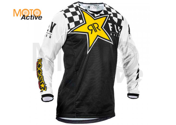 Футболка для мотокросса FLY RACING KINETIC ROCKSTAR 2020 черная/белая/жёлтая