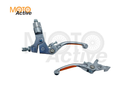 Рычаги тормоза сцепления складные с силиконовыми накладками в сборе питбайк SM-PARTS оранжевые