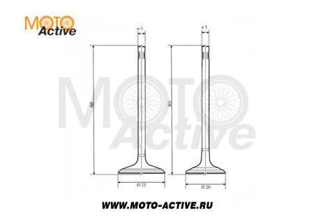 Клапаны (компл. 2шт) 4T двиг. TTR125, YX125 стандартные d=20/23 SM-PARTS