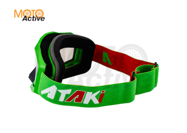 Очки мотокросс/снегоход (двойное стекло) ATAKI HB-811 зеленые глянцевые