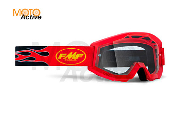 Маска кросс FMF - 100% Powercore Flame красная с прозрачной линзой