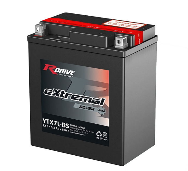 Аккумуляторная батаря RDrive eXtremal Silver YTX7L-BS 6,3Ah (100А 114*70*130)