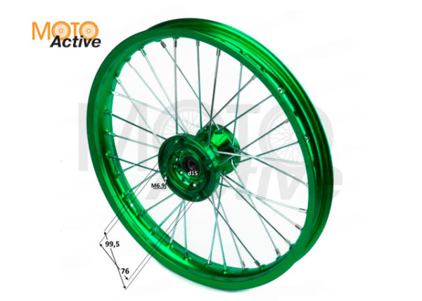 Обод передний 17" (1,60-R17 d=15mm) (4x100x76) CNC ступица, алюминий/зеленый X-TECH