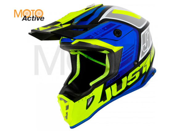 Шлем (кроссовый) JUST1 J38 BLADE, синий/Hi-Vis желтый/черный глянцевый