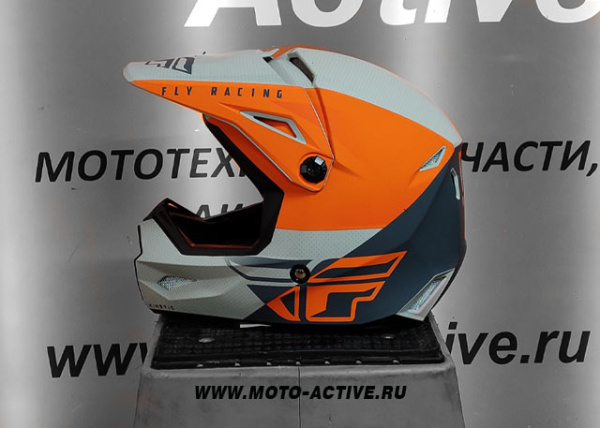 Шлем детский (кроссовый) FLY RACING KINETIC STRAIGHT EDGE, оранжевый/серый/матовый (2021)