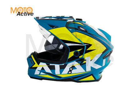 Шлем (мотард) Ataki JK802 Rampage, синий/Hi-Vis желтый глянцевый