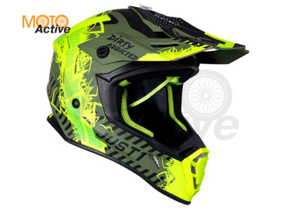 Шлем (кроссовый) JUST1 J38 MASK Hi-Vis, желтый-чёрный-хаки матовый (2021)